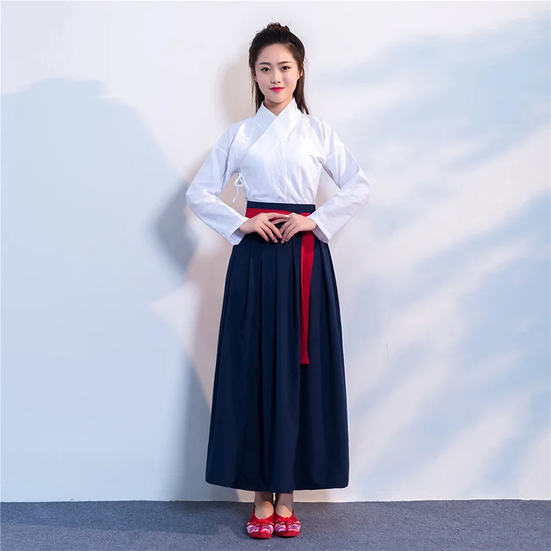 

New 100% Cotton Traditional Chinese Clothes Adult Hanfu 3 pieces In A Suits School Party Performance Cosplay Costume Adult Women