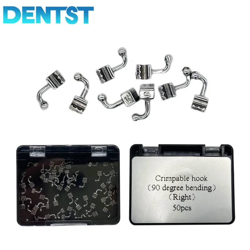 

Dental 50pcs/Box Orthodontic Crimpable Hook Right/Left with 90 Degree Bending Stainless Steel Fixed on the Arch Wires