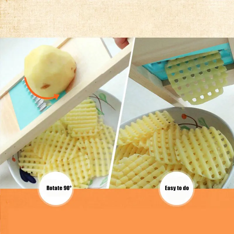 Solid Wood Potato Grid Slicer Net Vegetable Corrugated Flower Cutter Wave Knife | Дом и сад