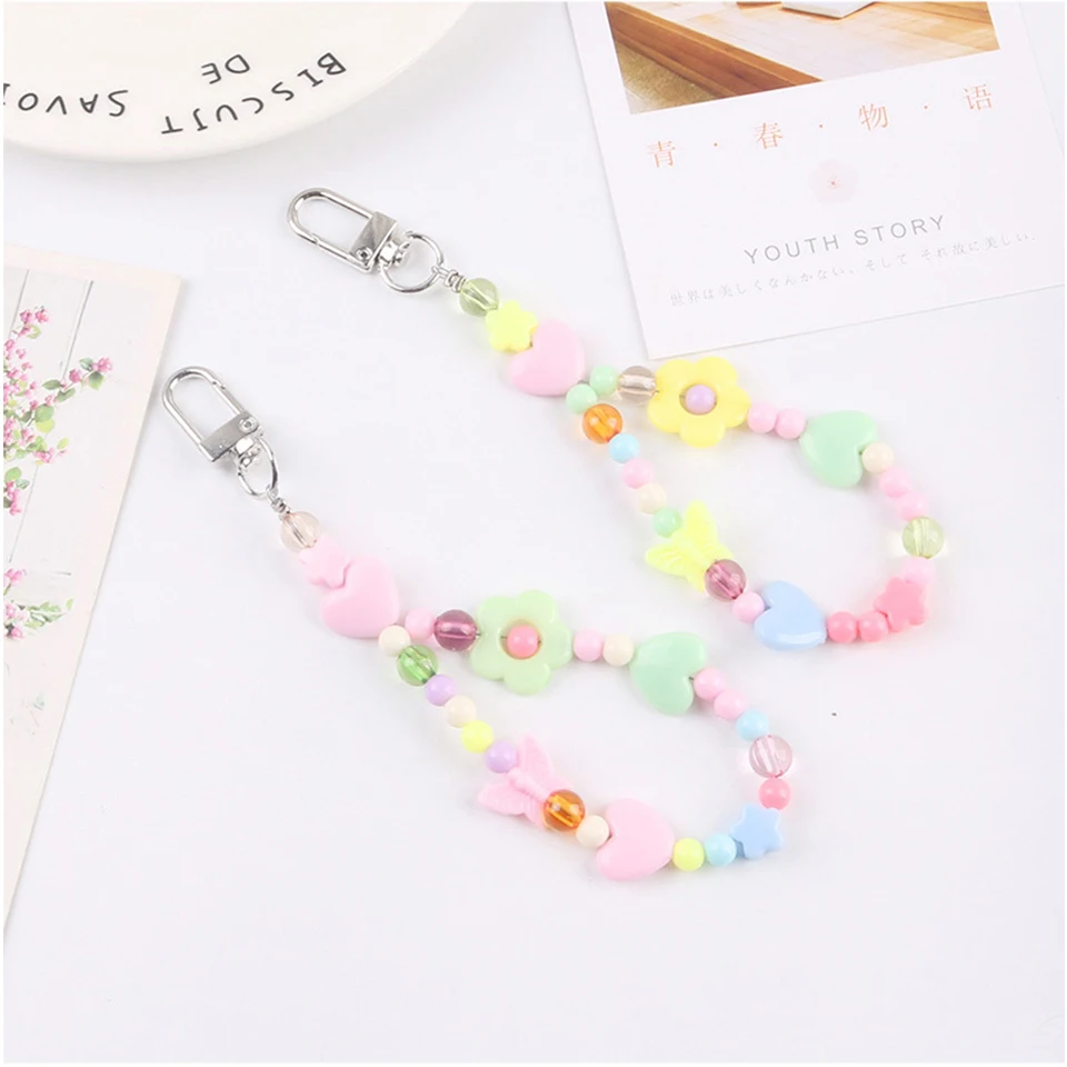 

Girls Acrylic Batterfly Flowers Beads Chains Lanyard Keychains for Women Car Key Holder Bag Backpack Pendant Decor for Airpods