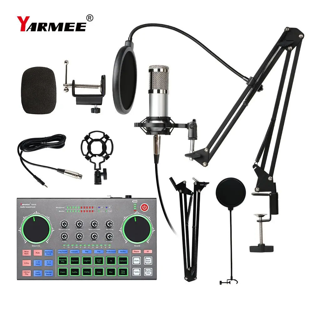 

Professional Condenser microphone External Sound Card Audio Mixing Console For Live streaming Studio Guitar recording Singing