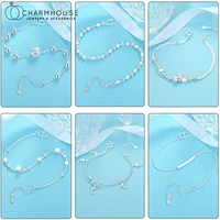 pure silver charm bracelets for women geometric link chain bracelet bangle pulseira femme 2021 trendy jewelry accessories bijoux
