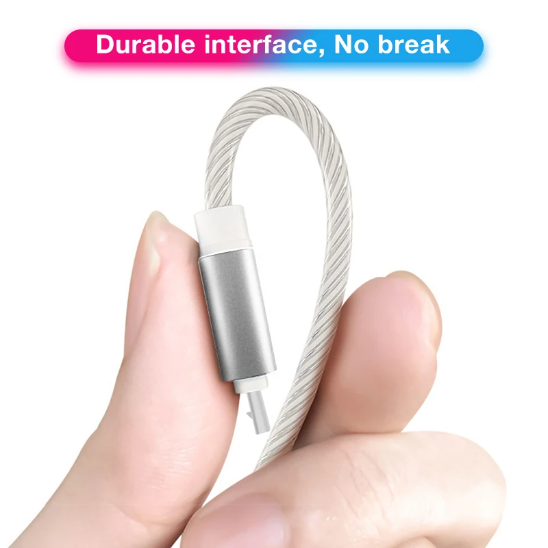 1m usb phone charging cable flowing light charging cord led wire for samsung android micro usb type c illuminated fast charger free global shipping