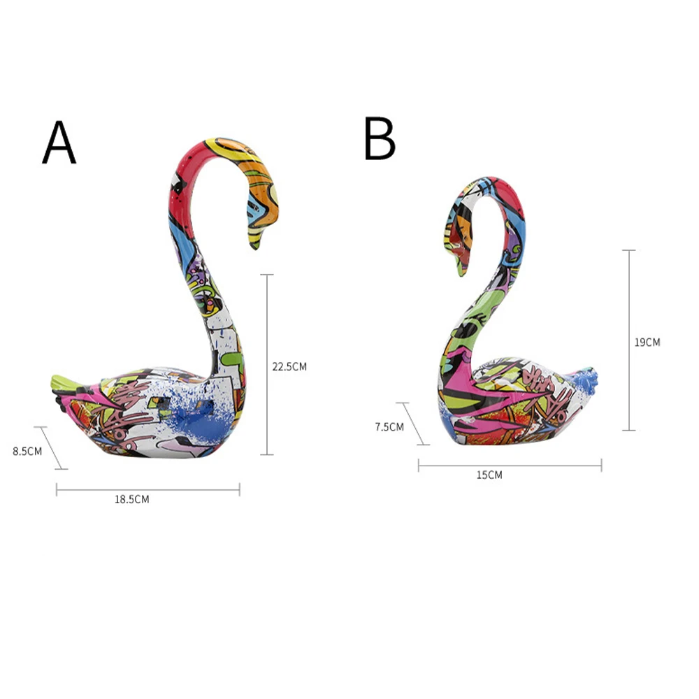 

18.5*8.5*22.5cm A Pair Nordic Graffiti Color Swans Creative Resin Crafts Home Decoration Wine Cabinet Office Decor Modern Gift