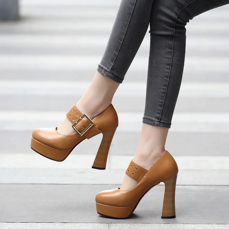 

MoonMeek 2020 new arrival fashion women pumps thick high heels round toe platform shoes woman pu leather summer party shoes