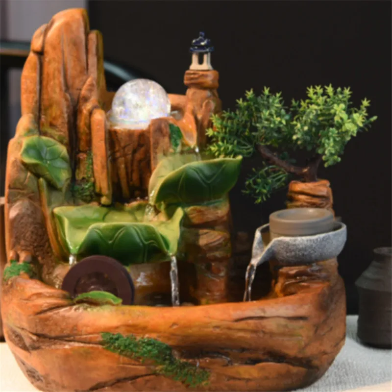 

Desktop art rockery water fountain water wheel feng shui wheel decoration small decoration office study sitting room art X-028
