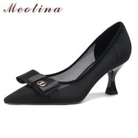 meotina high heel women shoes pointed toe mesh cutouts pumps bow shallow stiletto heels party shoes ladies fashion shoes 33 40