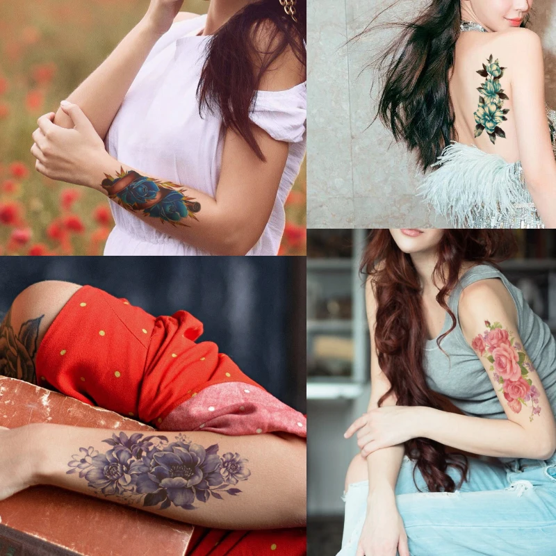 Цветущий цветок лотоса дизайнерская Водонепроницаемая Временная тату-наклейка