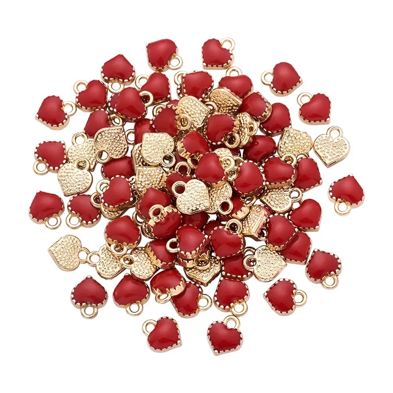 

100pcs Heart Small Alloy Enamel Charms Pendant for Jewelry Making DIY Bracelet Necklace Findings 8x7.5x2.5mm Hole: 1.5mm