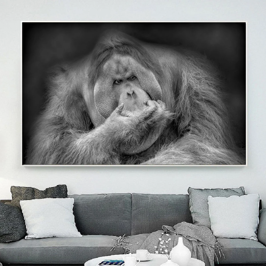 

African Wildlife Orangutan Canvas Paintings Black White Animals Art Posters Prints Wall Pictures for Living Room Home Decoration