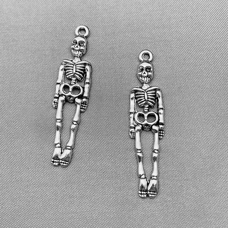 

10Pcs 39x9mm Skull Skeleton Man Charms Pendant Antique Silver Color Plated Charm Fit DIY Handmade Tibetan Jewelry Accessories
