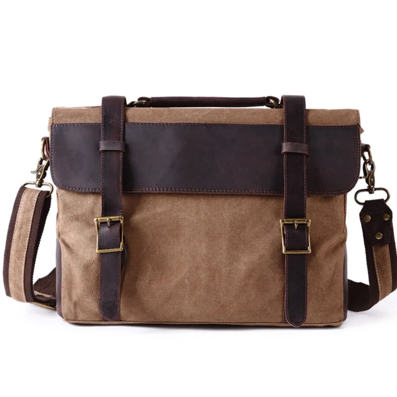 brown Винтажный кожаный холщовый портфель, сумки-мессенджеры, мужские Портфели Сумка для ноутбука, мужская сумка для компьютера - Цвет: brown