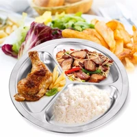 stainless steel 3 sections round divided dish dia 222426cm snack dinner plate rust proof tableware kitchen tools accessories