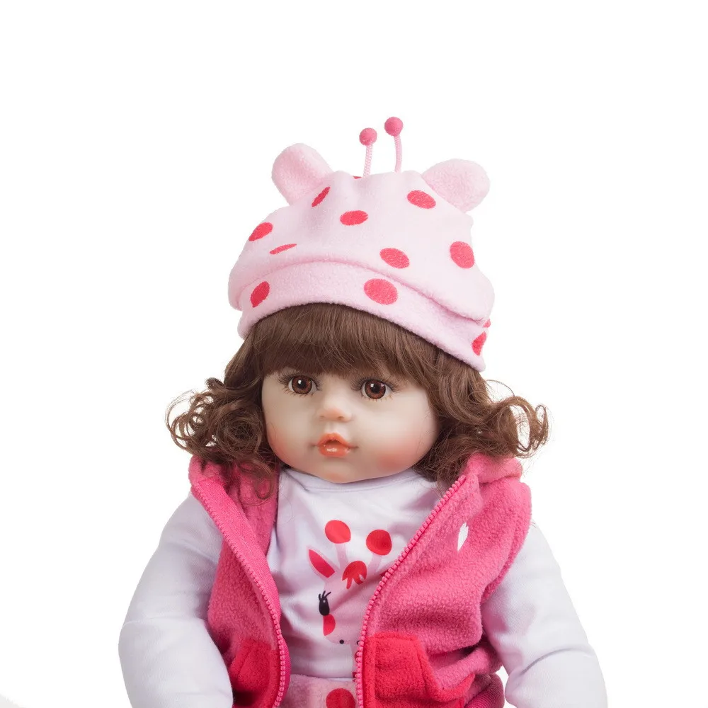 Вьющиеся волосы bebe Кукла reborn для маленьких девочек кукла в розовом платье полное