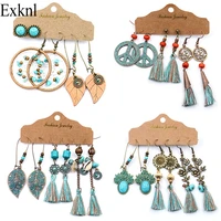 exknl 3 pairsset fashion vintage drop earrings set women shell conch flower earrings tassel fringed dangle earrings jewelry