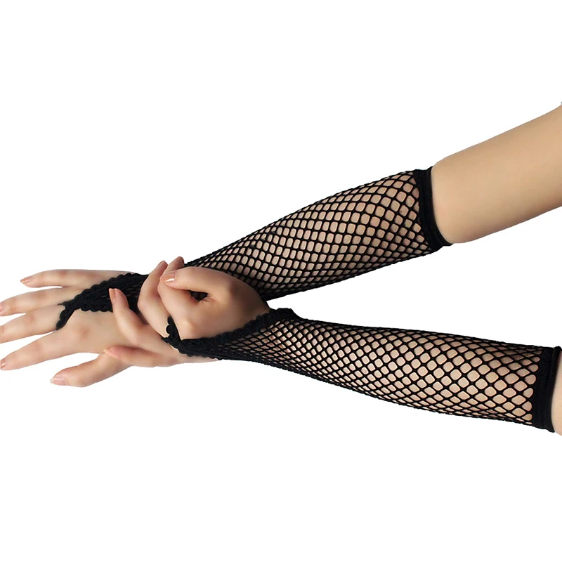 

Women Solid Fingeless Net Gloves Party Girl Lace Mittens Breathable Performance Dance Mesh Fishnet Long Gloves