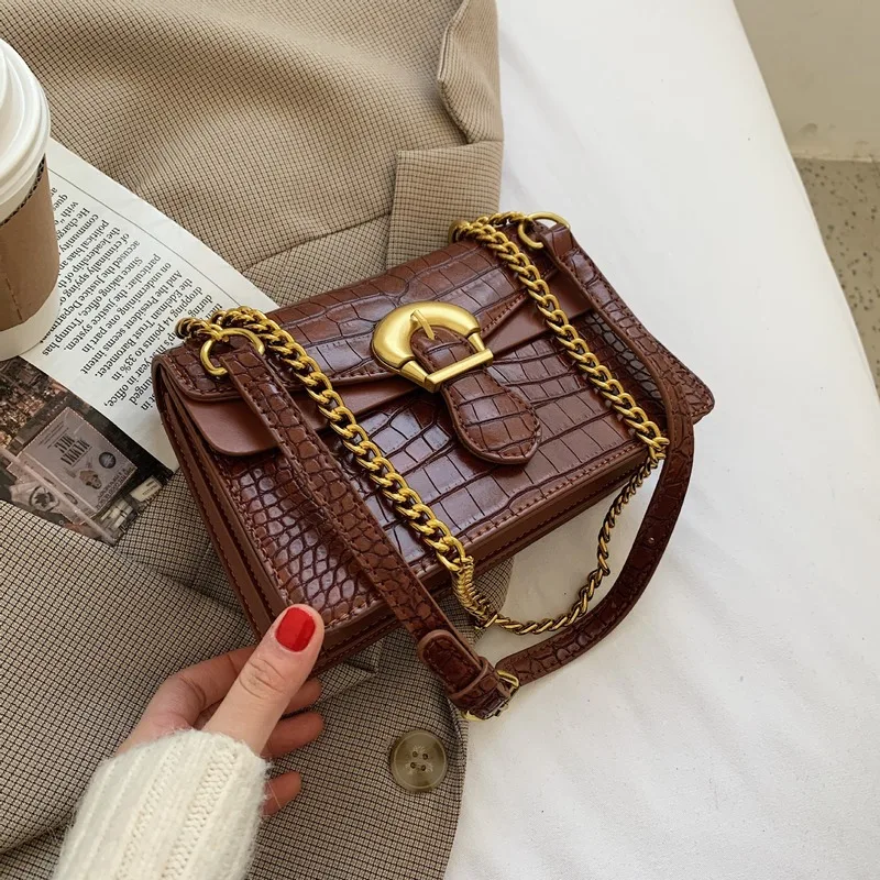 

Retro 2021 Autumn and Winter New Fashion Ladies Stone Grain Messenger Bag Wild High-quality Chain One Shoulder Small Square Bag