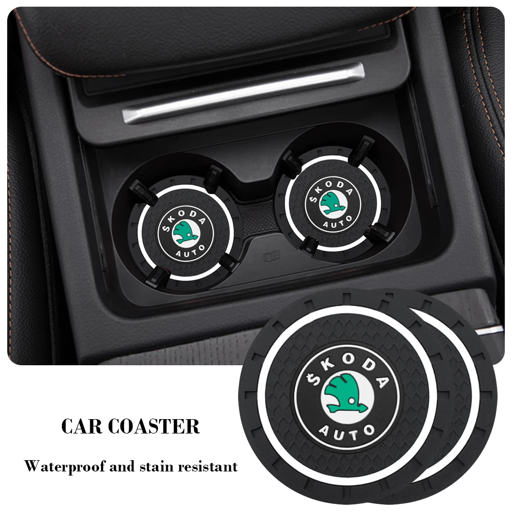 

2pcs Car Coaster Water Cup Slot Non-Slip Mat Silica gel Pad Cup Holder Mat For Skoda Octavia Fabia Rapid Yeti Kodiaq Superb Octa