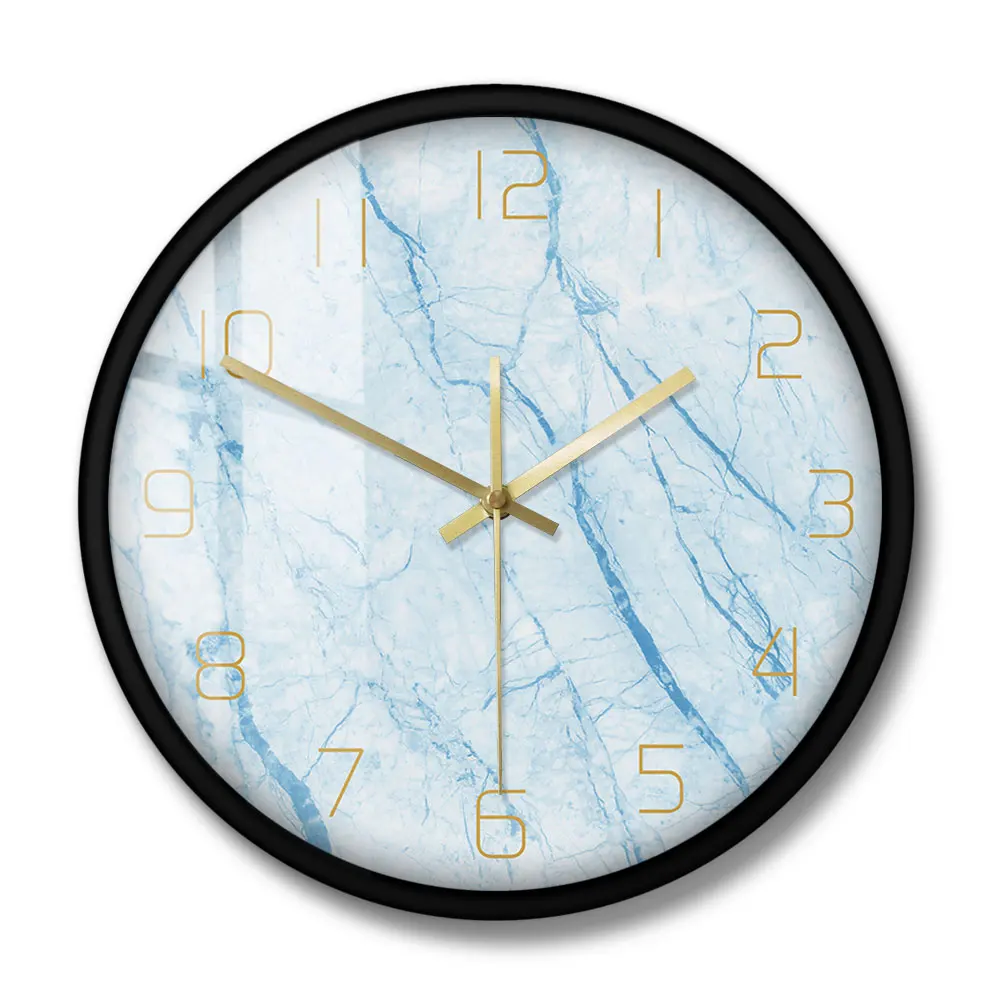 Скандинавские мраморные настенные часы с принтом синие для домашнего декора