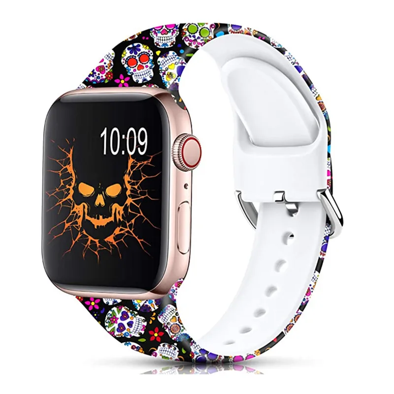 Colorful skull Print Strap for Apple Watch Band 44MM 40MM 38MM 42MM Silicone Belt for iWatch Series 6 SE 5 4 3 Watch Bracelet