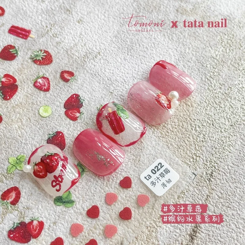 

Japanese 2021 5D Engraved Nail Stickers Fruit Design Strawberry Orange Slice Nail Decals DIY Manicure Tips Self-adhesive Sticker