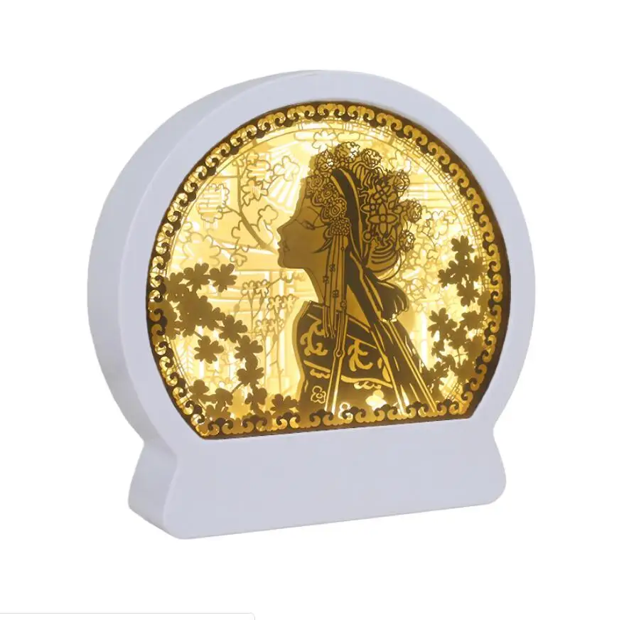 

USB Chinese style 3D Paper carving Desk lamp Night light Frame Shadow For Home Office Wedding Decorate Birthday Favor Gift