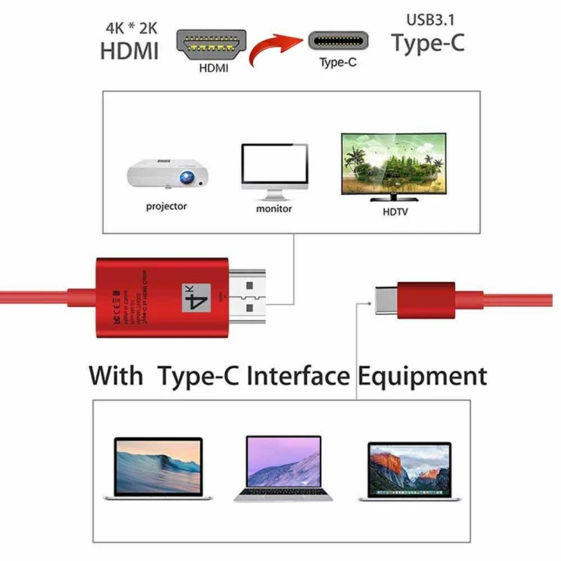 4 K 1080P адаптер высокого разрешения линия типа C к Hdmi USB 3 1 кабель 10Gbp анти гнущийся