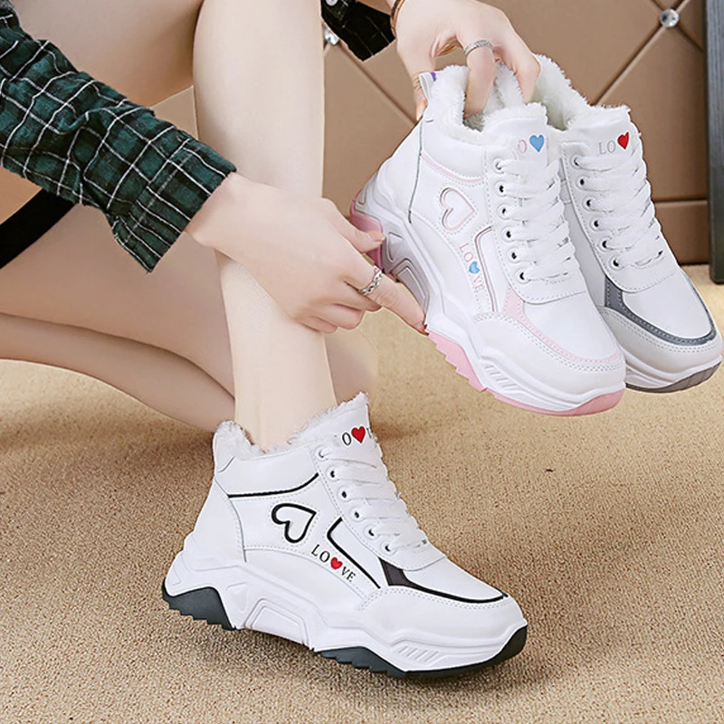Women's Rubber Soft Warm Boots Women's High-Top Plush Sneakers Winter Thick-Soled Warm Running Shoes Snow Boots