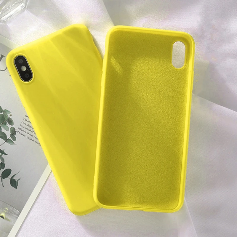 Силиконовый однотонный чехол для iPhone XS MAX XR X, жидкие Чехлы ярких цветов для iPhone 7, 6, 6 S, 8 Plus, мягкий чехол из ТПУ - Цвет: Цвет: желтый