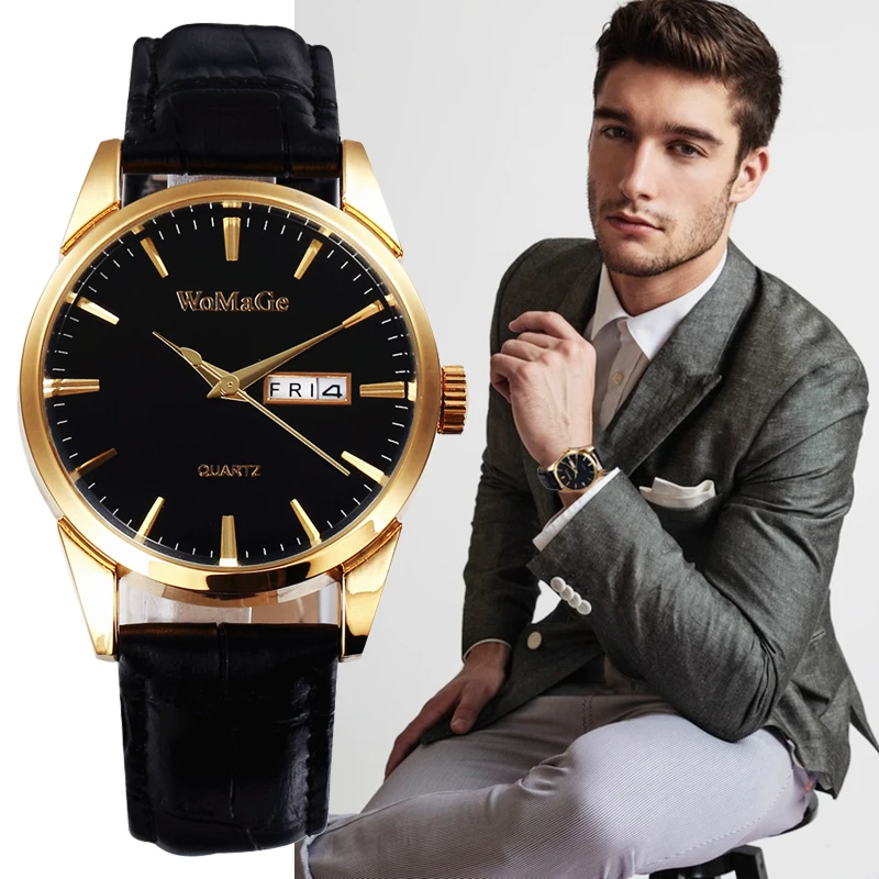 Часы наручные мужские кварцевые деловые брендовые Роскошные модные золотистые с