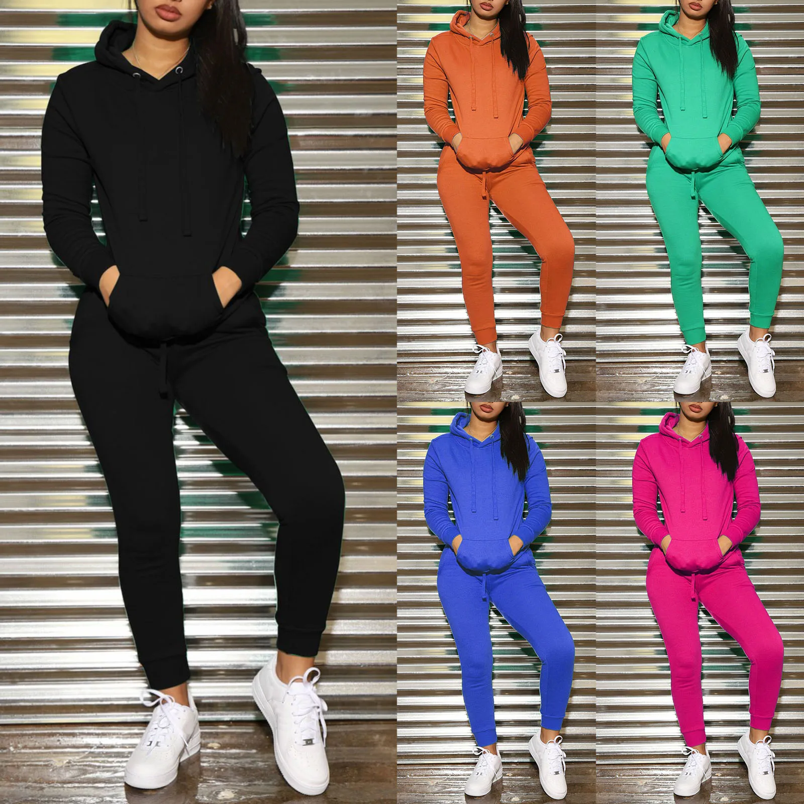 

Женский модный костюм из двух предметов, однотонный Повседневный свитшот, куртка с длинным рукавом и брюки с эластичным поясом, спортивный ...