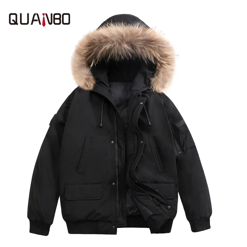 QUANBO 2020 New Winter Men's Down Jacket High Quality Hooded  Male's Jackets Thick Warm Fur Collar Men Parka Big Size Coats