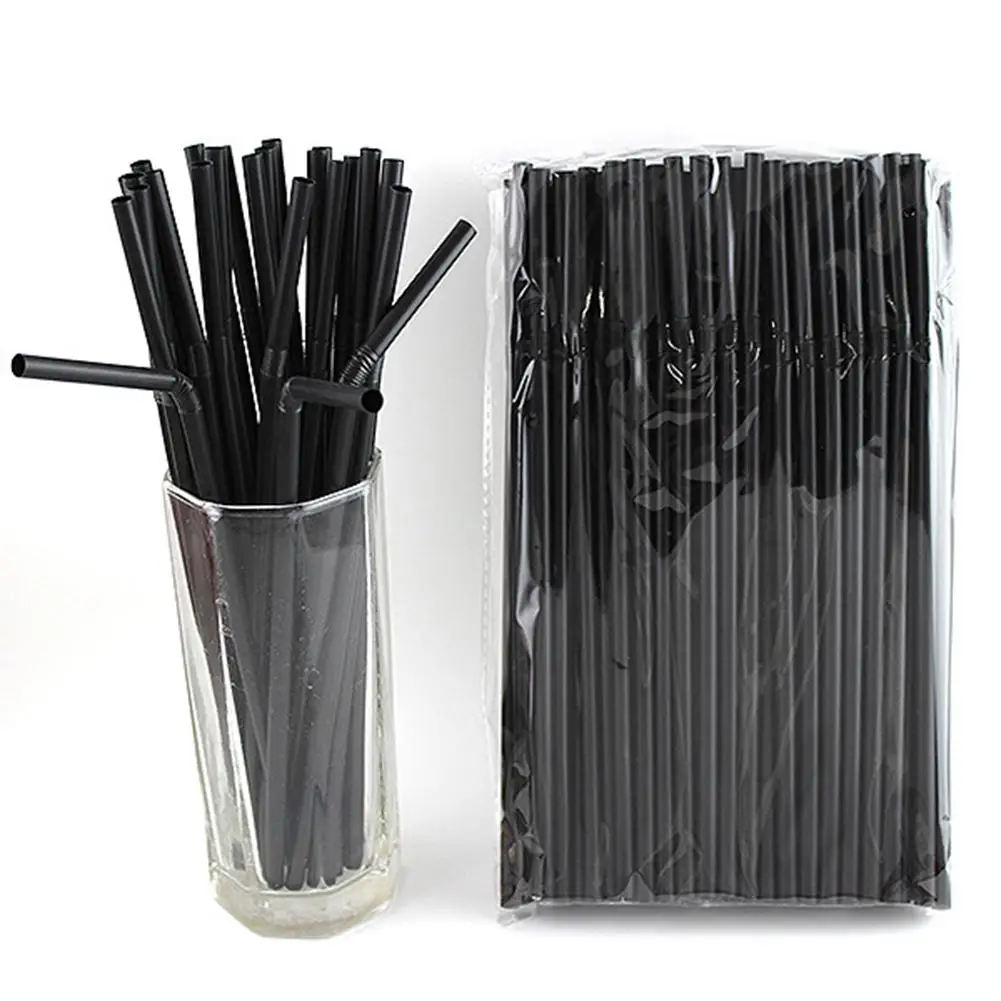 100 шт Черный одноразовые пластиковые соломинки для питья со сверхдолгой гибкий