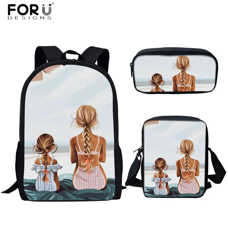 FORUDESIGNS/школьные сумки для супер мамы Harajuku Kawaii рюкзак для детей девочек Повседневный 3 шт. школьные сумки ортопедический рюкзак Mochilas - Цвет: HMA488CEK