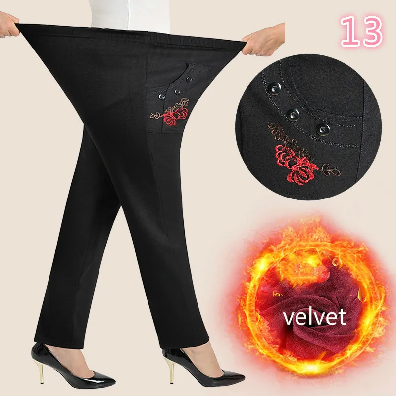 13 velvet XL-8XL, Осень-зима, женские брюки с высокой талией, повседневные, с вышивкой, женские теплые бархатные прямые штаны, Pantalon, Femme размера плюс - Цвет: 13 velvet
