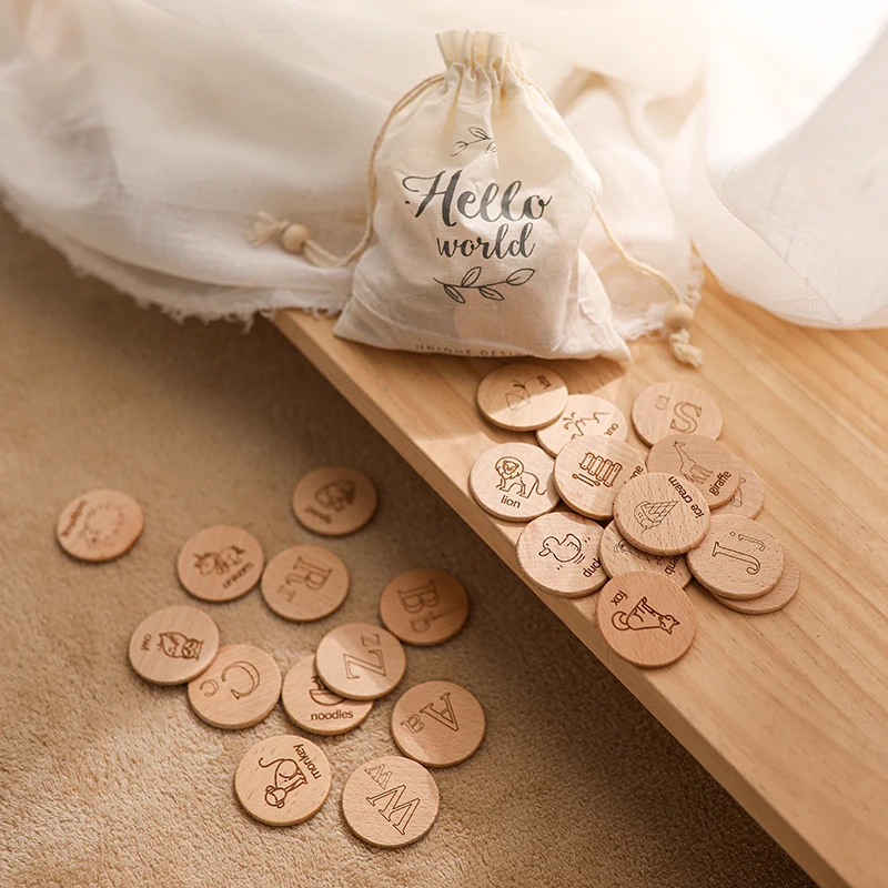 

26 Pcs Wooden Baby Milestone Cards Commemorate Baby Birth Monthly Recording Cards Newborn Infant Shower Gifts Photography Props