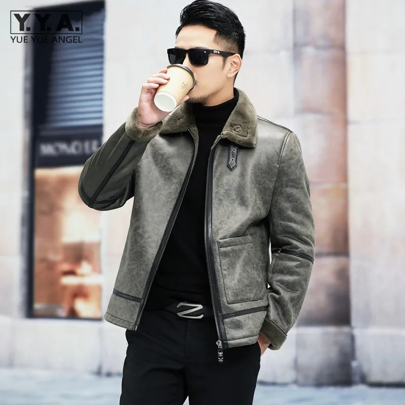 

Top Quality Men Winter Real Fur Jacket Biker Slim Fit Warm Sheep Shearling Overcoat Business Casual Thick Wool Lining Jacket 5XL