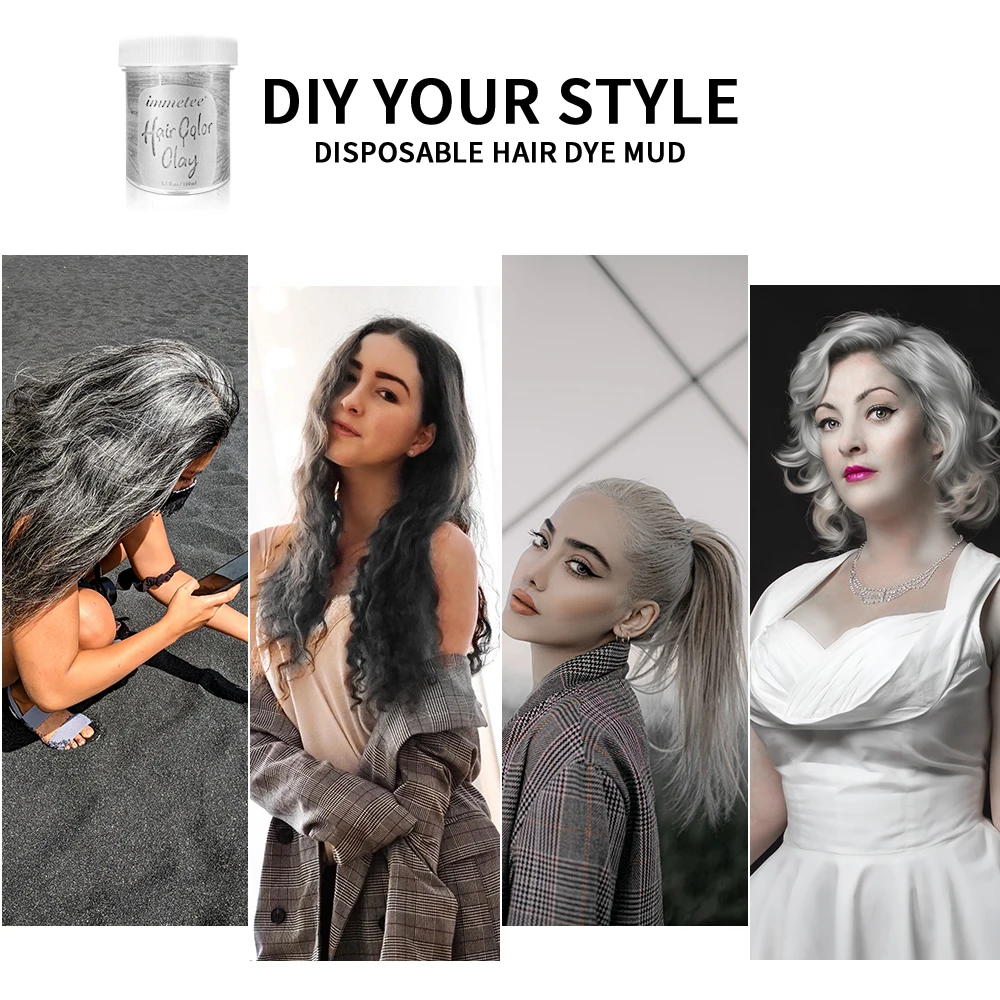 

Hair Dye Color Hair Wax Styling Pomade Silver Grandma Grey Disposable Natural Hair Strong Gel Cream Hair Dye for Women Men100ml
