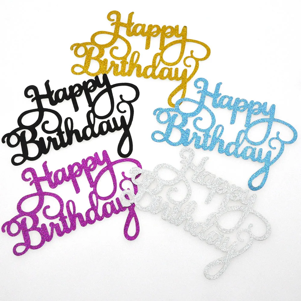 

5pcs Gittler Happy Birthday Cake Topper Gold Silver Cupcake Topper Cake Flags Birthday Party Supplies Dessert Baking Decorations