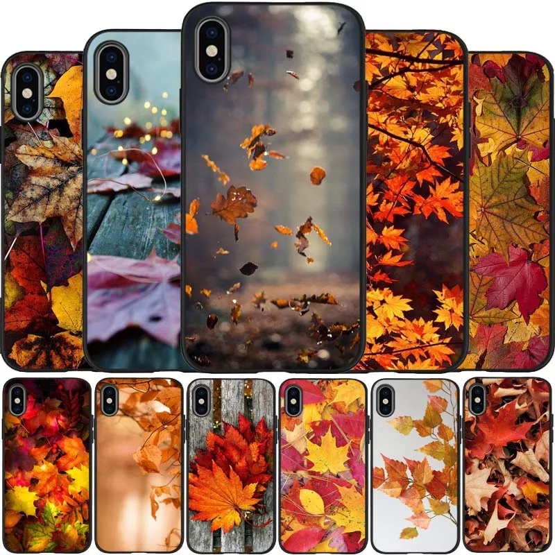 Черный силиконовый чехол с осенними листьями для IPhone 13 12 Mini 11 Pro Max XR XS XSMax X 5 5S SE 2020 6