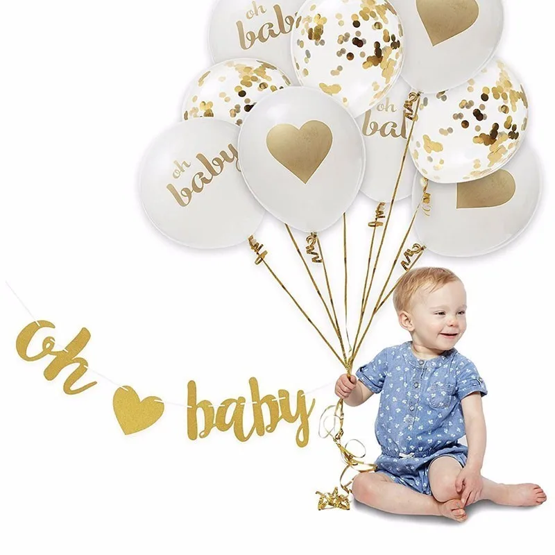 2019 12 '✐ шт золотые белые конфетти воздушные шары Oh Baby баннер для дня рождения