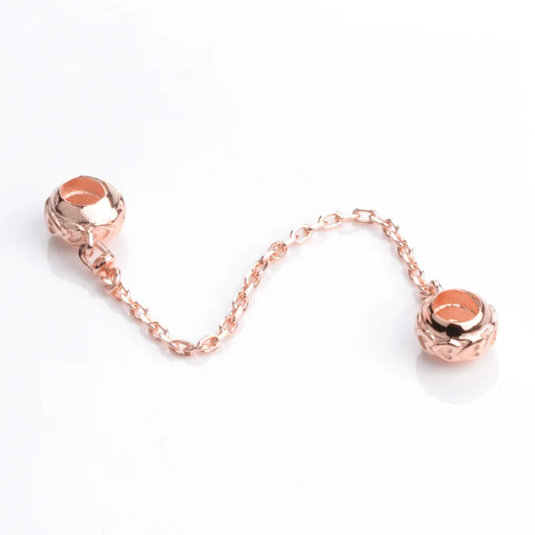 

Amas Hot Sale 100% 925 Sterling Silver The Key to Heart Silicon Safety Chain Charms Fit Bracelet DIY Bead for Jewelry Making