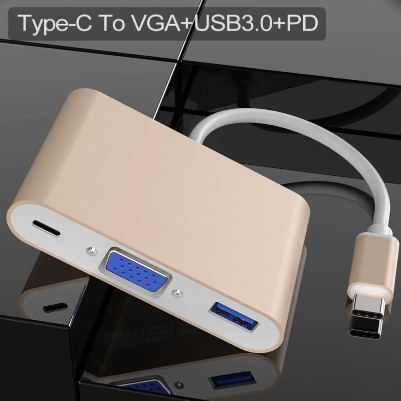 Тип с разъемами типа C и VGA Адаптер Hub 3 в 1 мульти Порты USB разъёмы адаптер для
