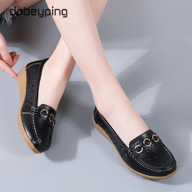 dobeyping Fashion Hollow Women's Loafers Genuine Leather Woman Summer Shoe Moccasins Slip On Female Flats Wedge Shoes Size 35-44