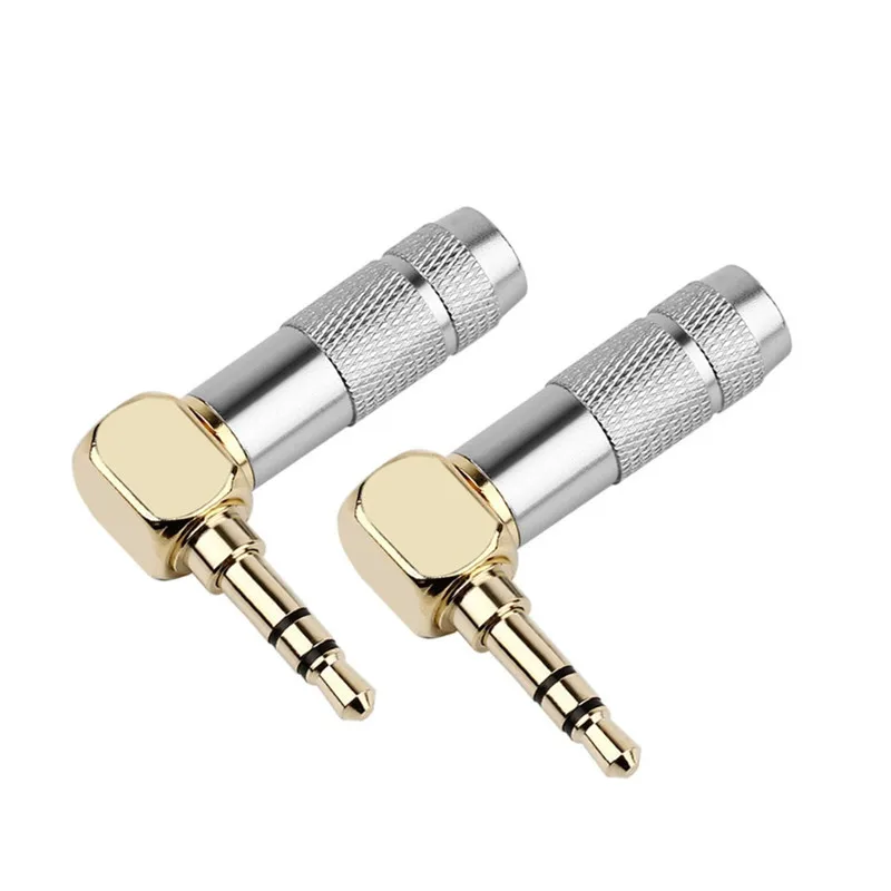 Jack 3.5 mm 90 Degree 1/8" 3 Poles Earphone Plug Audio Adapter Right Angle Gold Plated Solder Black Silver 3.5mm Wire Connectors images - 6