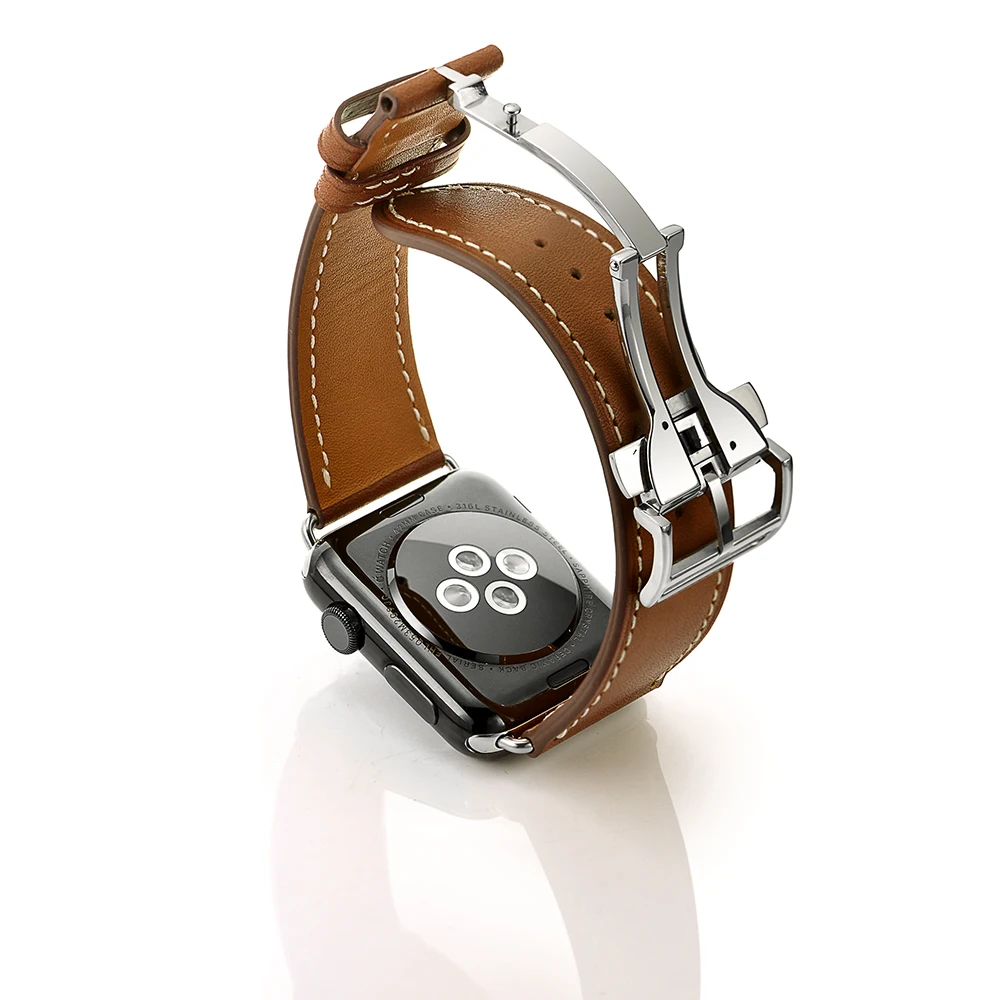 Ремешок для часов 38 мм 40 мм 42 мм 44 мм подходит для Apple iWatch Apple Watch складной ремешок с пряжкой кожаный ремешок для часов из воловьей кожи от AliExpress WW