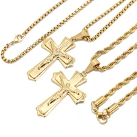 stainless steel gold plated trendy crucifix jesus 3349mm cross necklace pendants necklaces 24 for men jewelry gifts findings