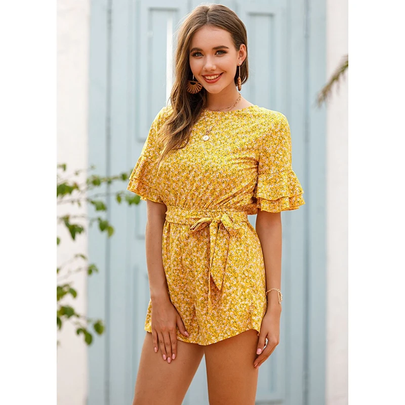 Новинка женские богемные комбинезоны с цветочным принтом Женский Летний Пляжный