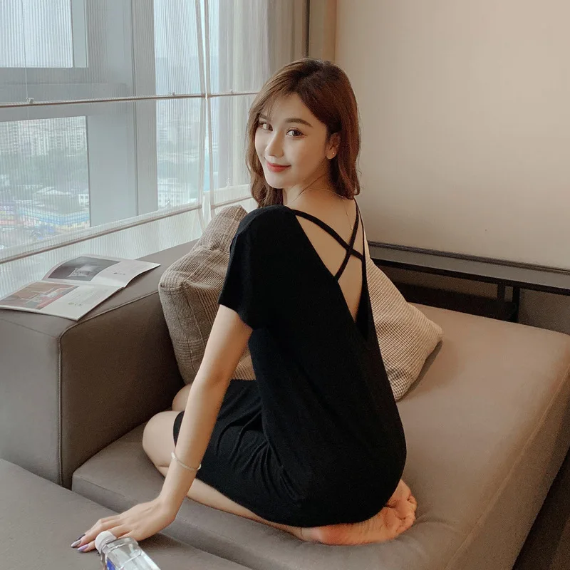 Nightdress Women's Summer Short Sleeve Nightwear Thin Size Loose Modal Sexy Nightgown 2021 New Home Clothes Sleepwear