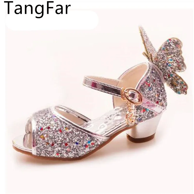 Сандалии для девочек со стразами бабочки розовые туфли латиноамериканских
